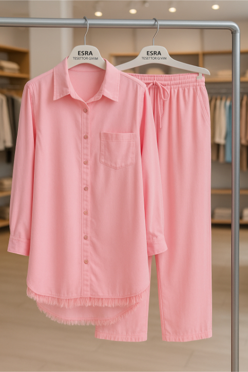 Pembe - Premium Kalite Bol Paça Pantolonlu Takım